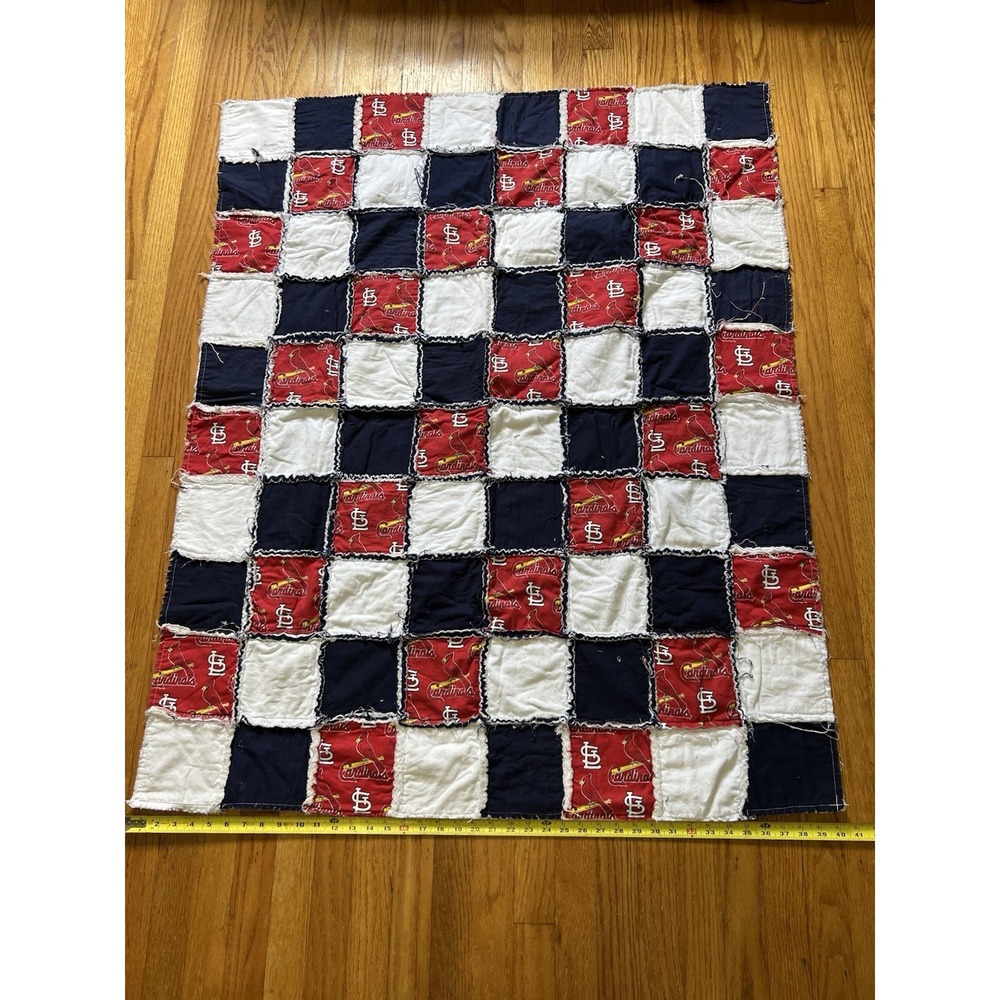 Handmade St Louis Cardinals Rag Quilt Throw Blanket Red White Blue 40x54